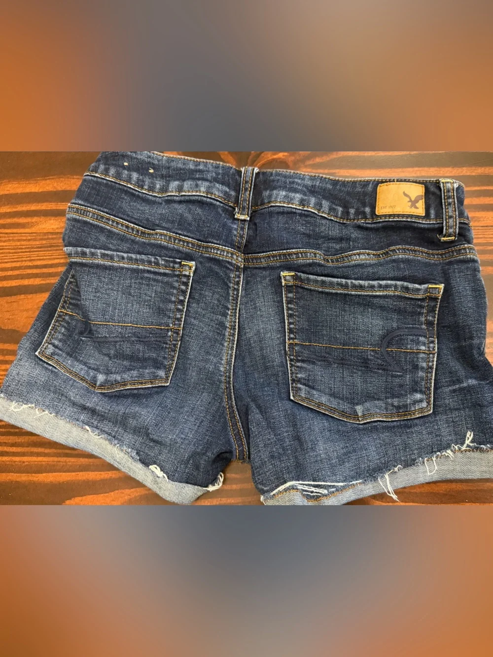 American Eagle Outfitters Medium/Dark Blue Cutoff Denim Shorts